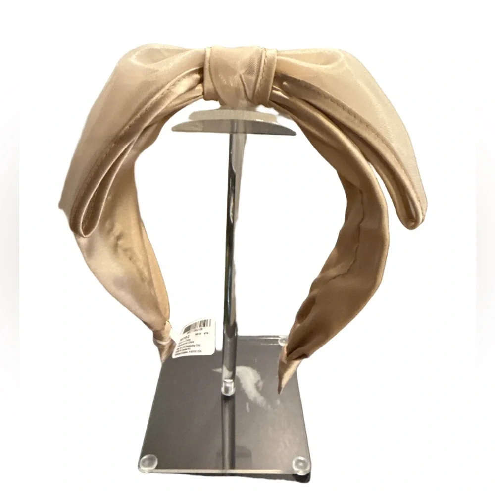Claire's Satin Bow Headband in Champagne